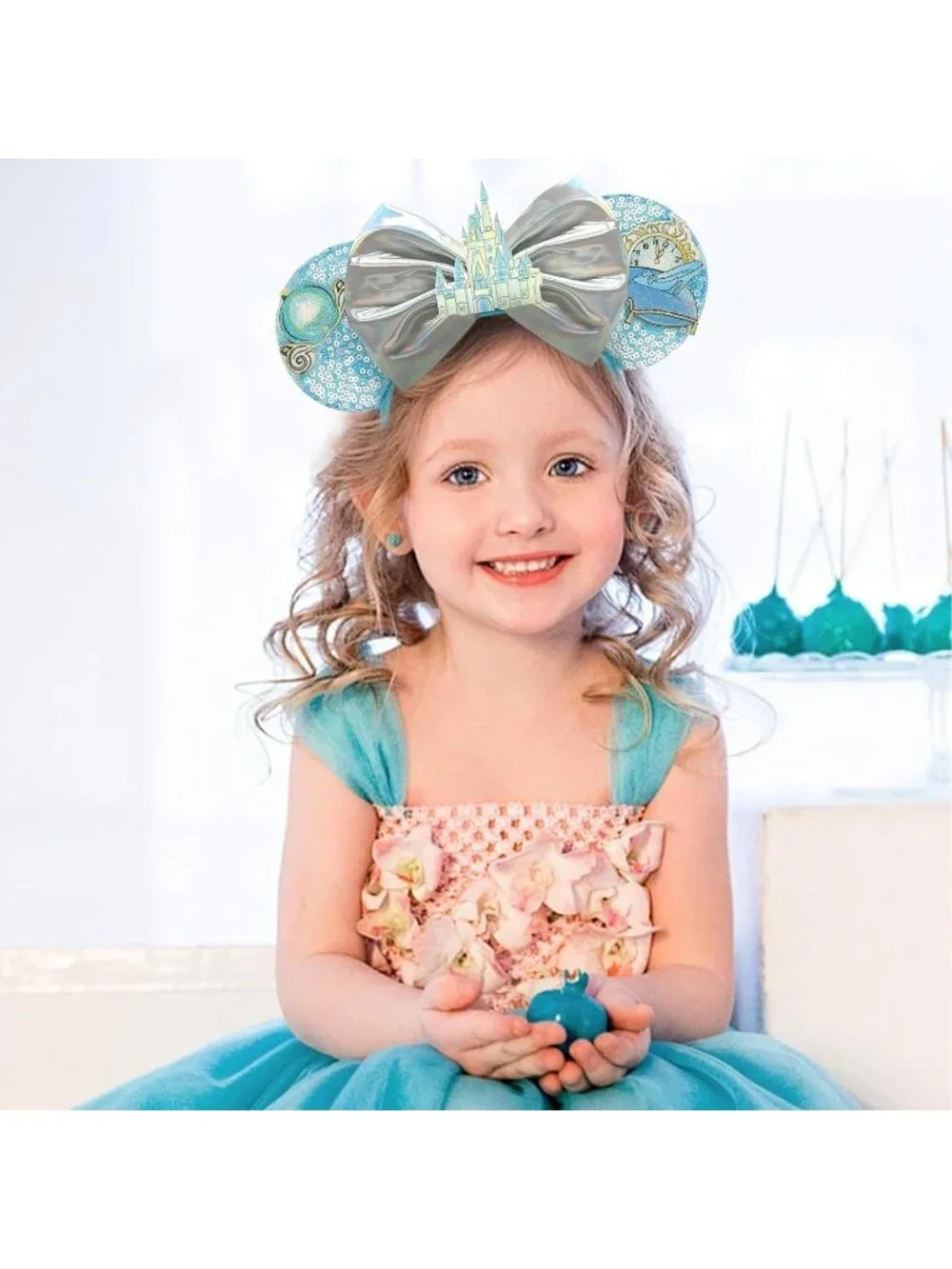 Women Blue Castle Sequin Halloween Mickey Mouse Headband for Cosplay